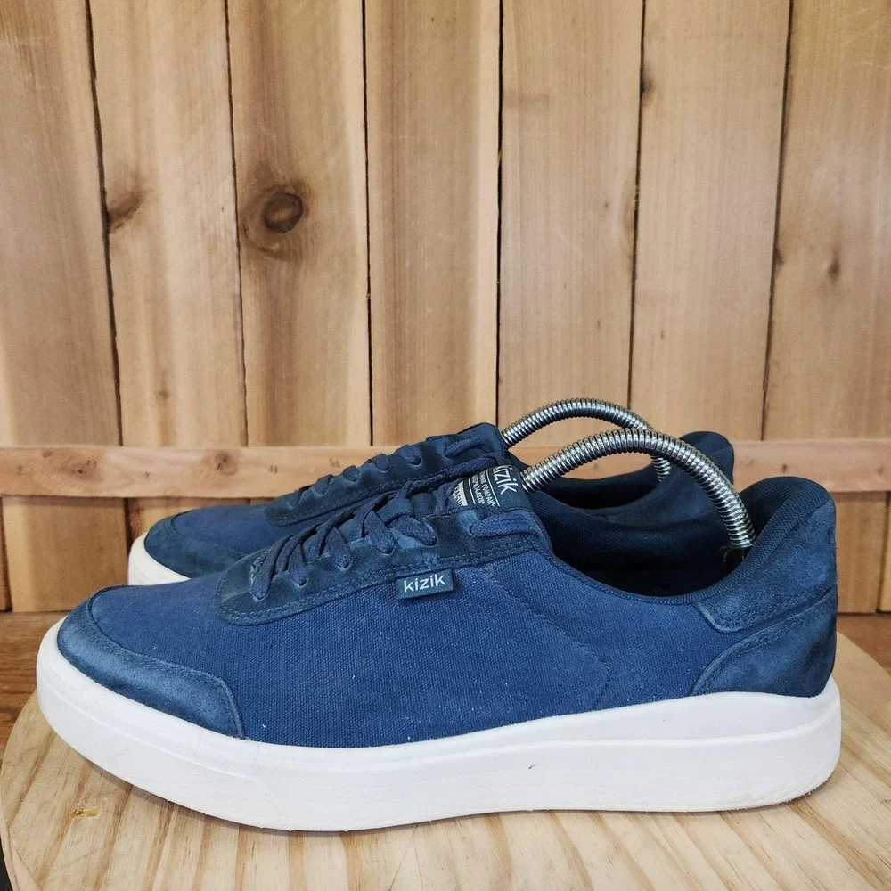 Kizik Prague 2 Shoes Mens 9.5 Blue Canvas Casual Comfort Hands Free Sneakers